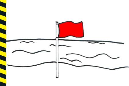 Rysunek: czerwona flaga na tle falującej wody